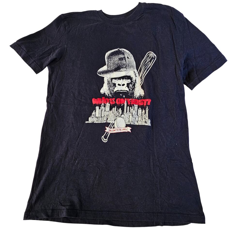 ❤️2/$12 Athletech Men's T-Shirt Blue Who's On First Welcome to the Jungle Size S